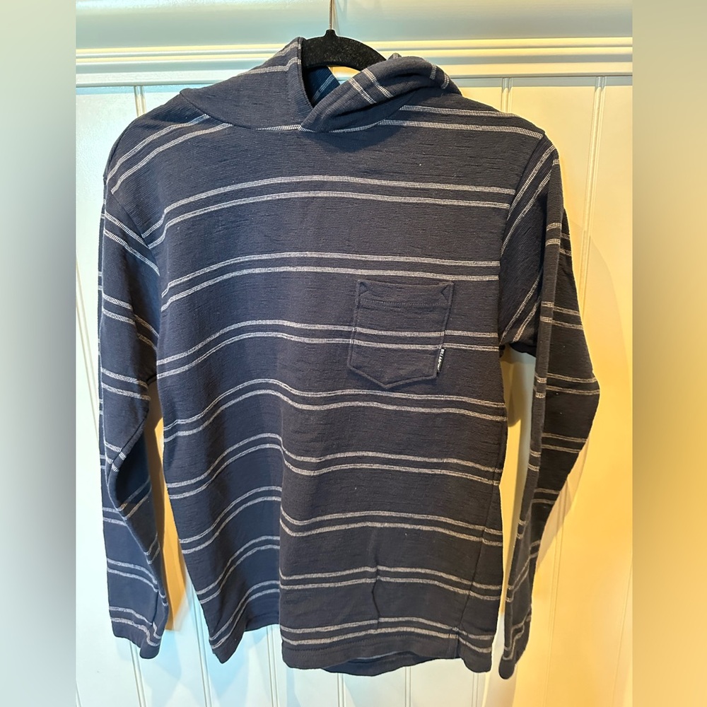 BILLABONG Mens SIZE Medium Grey & White Hooded Long Sleeve Tee Shirt